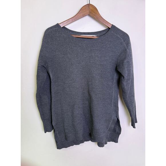 Athleta Thermal Honeycomb Sweater Womens Small Gray Wool Blend Side Slits - Picture 1 of 7